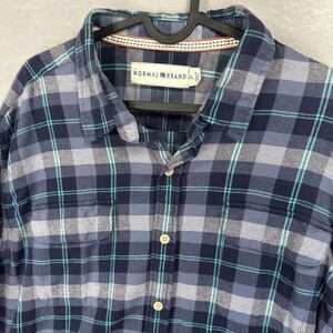 The Normal Brand Shirt Men XL Blue Orange Flannel Plaid Button Down Preppy Dress